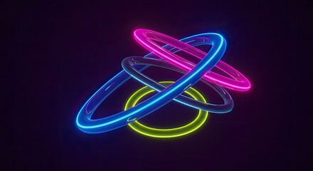 Abstract neon rings illustration on dark background representing technology