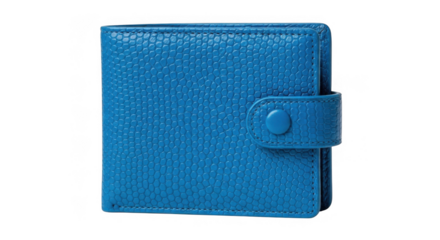 Blue leather wallet with snap closure isolated on transparent background