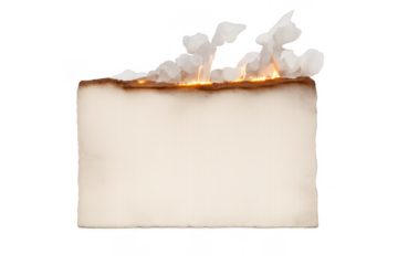 Burning old paper with glowing fire and smoke creating a distressed border, isolated with transparent background