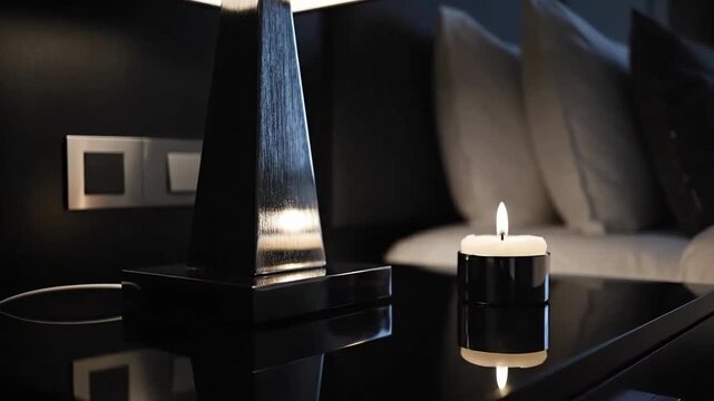 Elegant Bedroom Ambience With Contemporary Lamp And Candle Decoration For Peaceful Rest