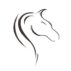 Stylized horse head vector illustration with fluid lines, a simple and elegant animal design for logo, icon, or decorative graphic element concept.