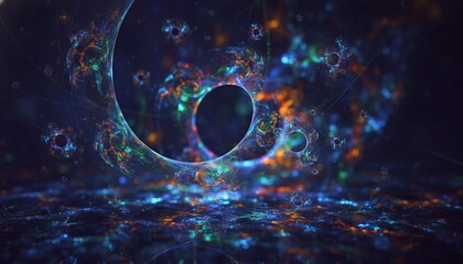 Colorful Abstract Cosmic Patterns with Swirling Shapes and Light Effects in a Digital Space Environment