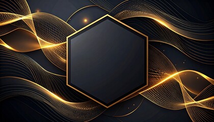 Luxurious gold and black abstract background with hexagonal frame