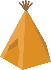 Traditional yellow teepee tent with wooden poles on top, isometric view © ylivdesign