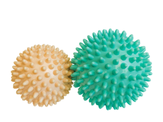 Two spiky massage balls for physiotherapy isolated on white background.
