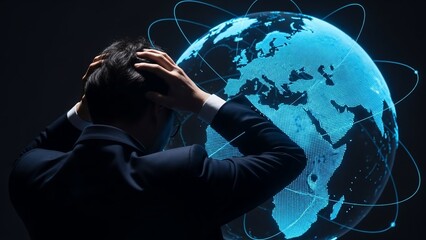Man Contemplating Global Connection and Technology.