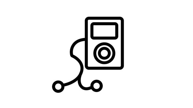 Portable Music Player Classic MP3 player with wired earphones icon, symbolizing personal audio gadgets, digital music technology, mobile entertainment, and retro portable media devices.