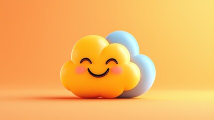 Happy cloud emoticon on orange background