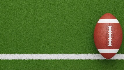 American football on green turf field with white line with sports and game and tournament and athletics