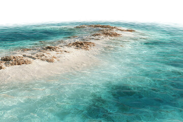 Aerial view of shallow coral reef and sandbar isolated on transparent background