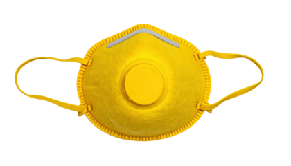 Yellow N95 Mask With Valve On Transparent Background For Healthcare And Safety During Pandemic And Virus Outbreak Prevention Measures