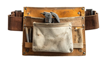 Leather Tool Belt With Hammer And Pencils On Transparent Background For Construction And Carpentry Projects And Industrial Applications