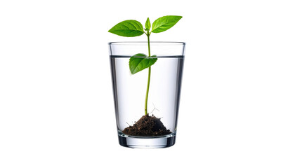 Plant Sprout Growing In Glass Of Water With Soil On Transparent Background Representing New Life Growth And Environmental Awareness Concepts