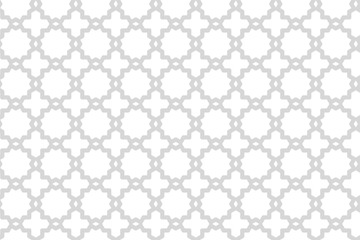 Seamless Geometric Morrocan Trellis Pattern Background. Subtle Light Gray Arabic Ornament on White Wallpaper.