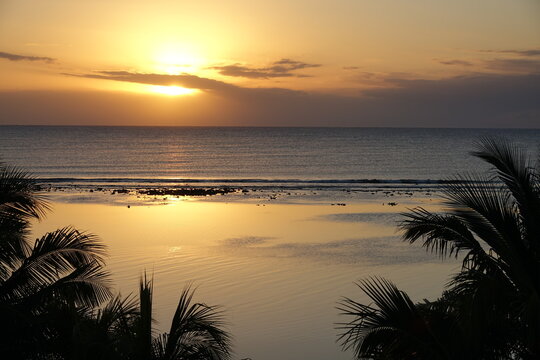 Sunset in Mahahual with Coral Reef in the Distance, Mexico