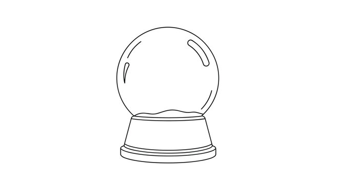 Minimalist black and white line drawing of an empty snow globe on a simple base ready for seasonal decoration.