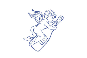 Naklejka premium Vintage hand drawn cupid angel sketch for Valentine design
