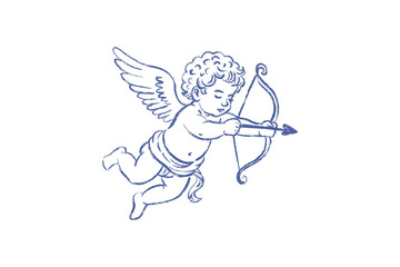 Vintage hand drawn cupid angel sketch for Valentine design