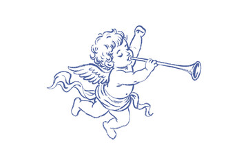 Vintage hand drawn cupid angel sketch for Valentine design