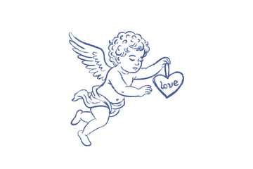 Obraz premium Vintage hand drawn cupid angel sketch for Valentine design
