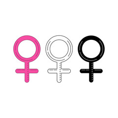 Three female symbols with different color styles. Women theme. Vector illustration.