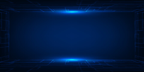 Vector illustration of Abstract blue digital hi tech background with glowing horizontal line and digital element circuit pattern.Digital communication innovation and technology concept. © Alleachday