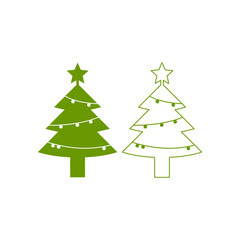 Two Christmas tree silhouettes with different styles. Religious celebration. Christmas decoration. Vector illustration.