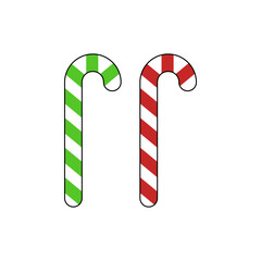 Two candy canes with red and white and green and white colors. Vector illustration.
