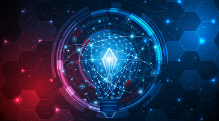 An innovative and creative light bulb concept incorporating advanced smart digital technology. A futuristic light bulb with integrated circuits and data connectivity for business applications.
