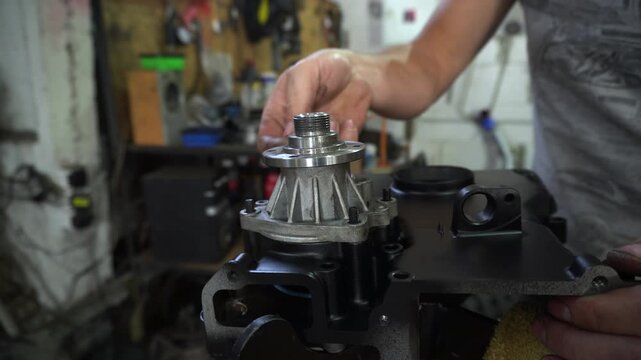 repair and assembly of a standard turbocharged engine for a drift car installation of a new water pump for better engine cooling