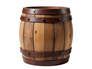 Obraz premium A close-up view of a wooden barrel on a white background
