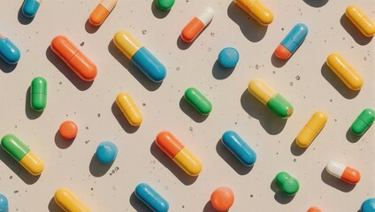 Colorful Pill Pattern - A Vibrant Array of Capsules on Beige.