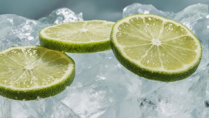Refreshing Lime Slices on Ice - A Zesty Citrus Delight.