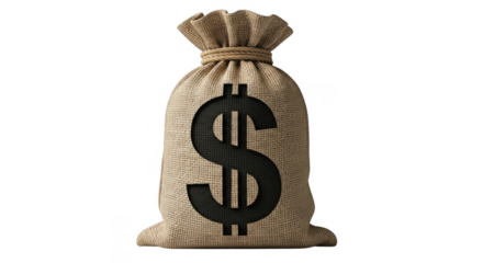 Large sack of money isolated on transparent background