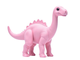 Obraz premium A small pink plastic dinosaur figurine standing alone on a clean white surface