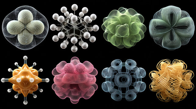 Detailed molecular structure models showcasing scientific visualization, chemistry concepts, innovative design, vibrant colors, and detailed 3D graphics for research and educational purposes