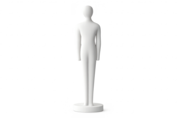 White faceless figure on a transparent background, mannequin or sculpture