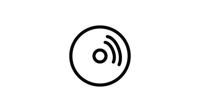 Minimalist animation of a compact disc or DVD with signal waves, representing data storage, software installation, cloud backups, or digital media.