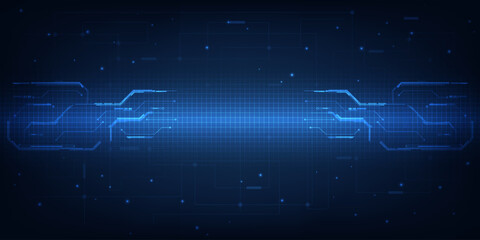 Vector illustration of Abstract blue digital hi tech background with glowing horizontal line and digital element circuit pattern.Digital communication innovation and technology concept. © Alleachday