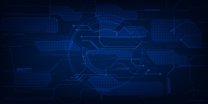 Vector illustrations of futuristic screen display for horizontal layout showcase with optic screen and digital element grid line circuit decor.Future digital innonvation and technolog concepts.