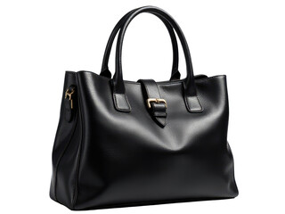 Naklejka premium High-quality image of a stylish black leather handbag featuring a gold buckle