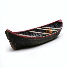 Black and Red Wooden Canoe with Floral Detail on White Background