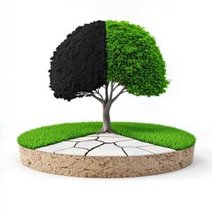 Half Dead Tree on Cracked Earth A Symbol of Environmental Contrast