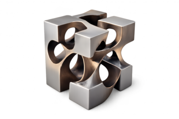 Abstract metal cube sculpture on transparent background artistic render