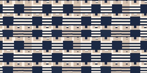 Seamless wallpaper pattern embodying American minimalism with clean geometric lines in muted beige and navy.