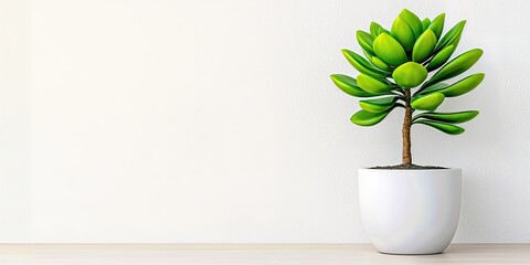 Vibrant Green Houseplant Displayed in a Clean White Pot Against a White Wall