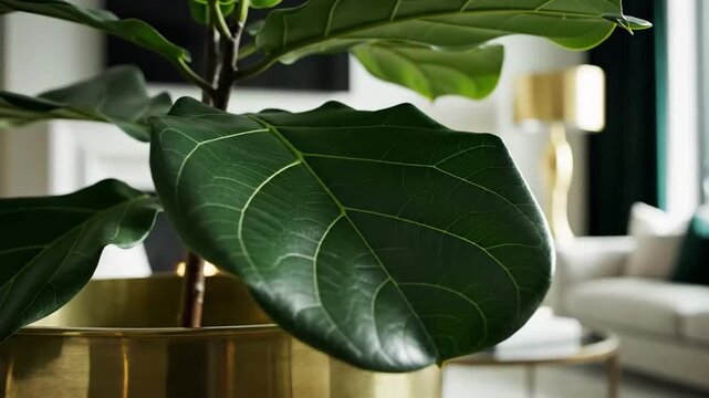 Elegant Indoor Plant In Modern Interior Close-Up Of A Fiddle Leaf Fig Tree
