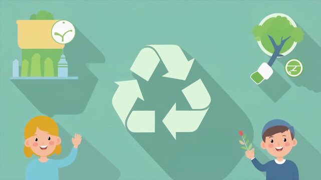 Recycling and Environmental Protection Explainer Animation with Flat 2D Eco Icons