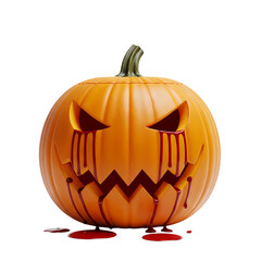 Scary bleeding Halloween jack-o-lantern pumpkin, isolated transparency