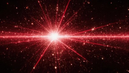 Red Laser Beam Bursting Through Space with Stars and Particles.
